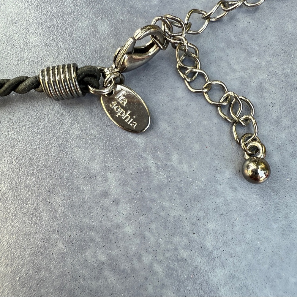 Lia Sophia Retired Black Cord Necklace w/ Sparkly Crystal Teardrop Oval Pendant - Picture 15 of 16